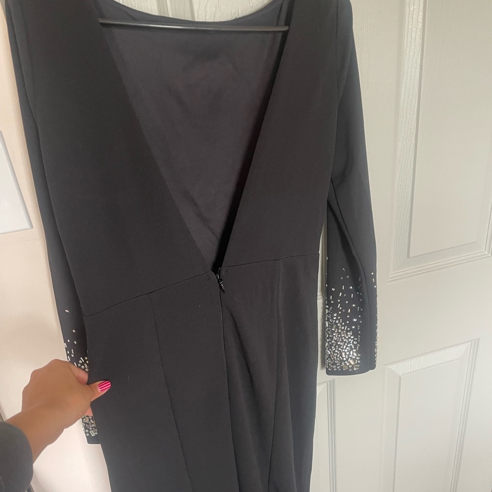 Elegant Black Dress with Embellished Sleeves